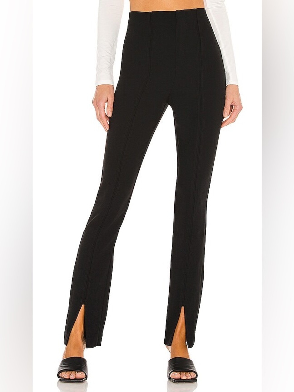 L’Academie Los Angeles Front Seam Split Hem Trousers Black Pants
